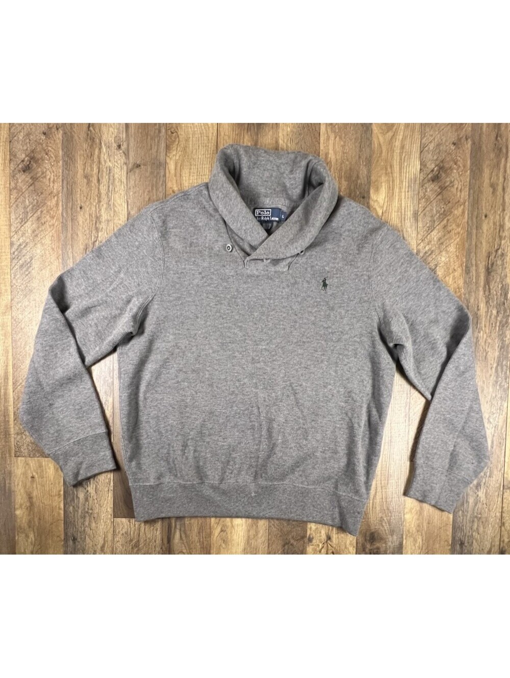Polo Ralph Lauren Mens Cowl Neck Sweater Large Gray Green Pony Pullover Jumper
